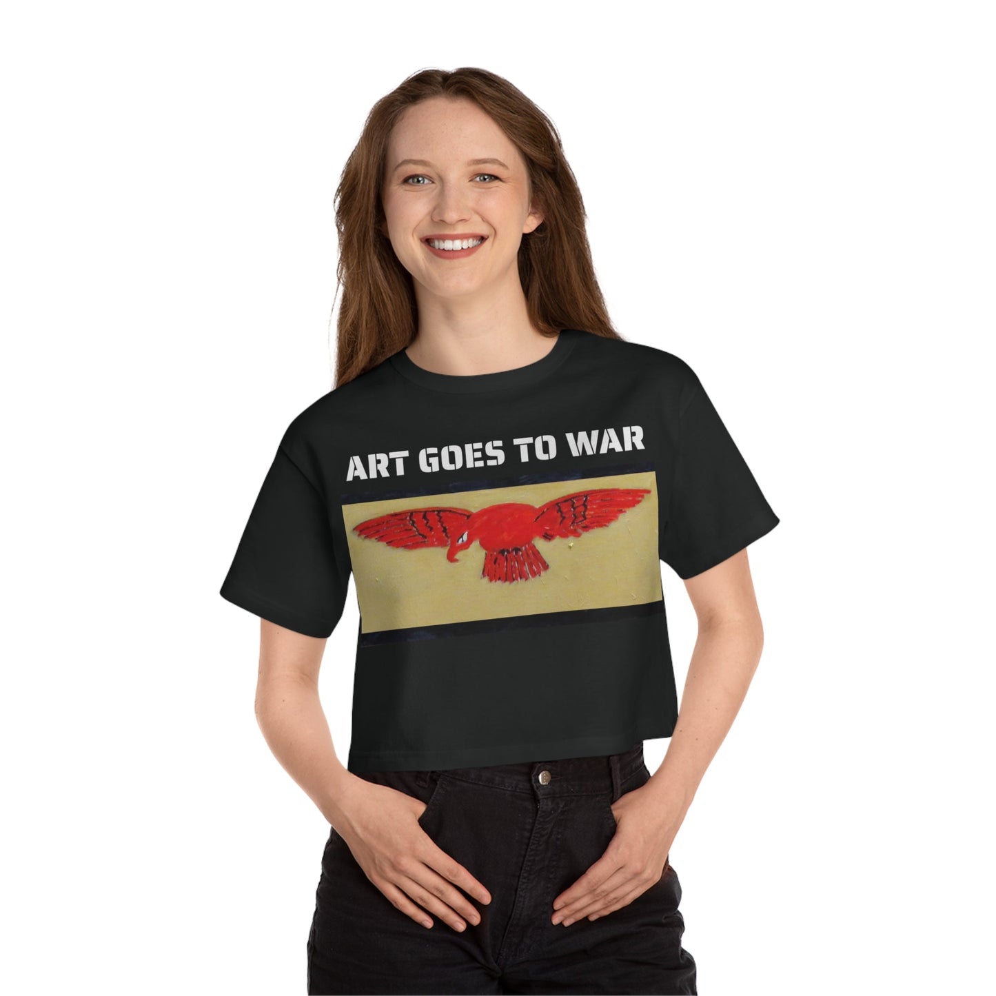 Art Goes to War Cropped Tee — Red Eagle Flying Albatross Graphic Women’s Crop Top - Art goes to War