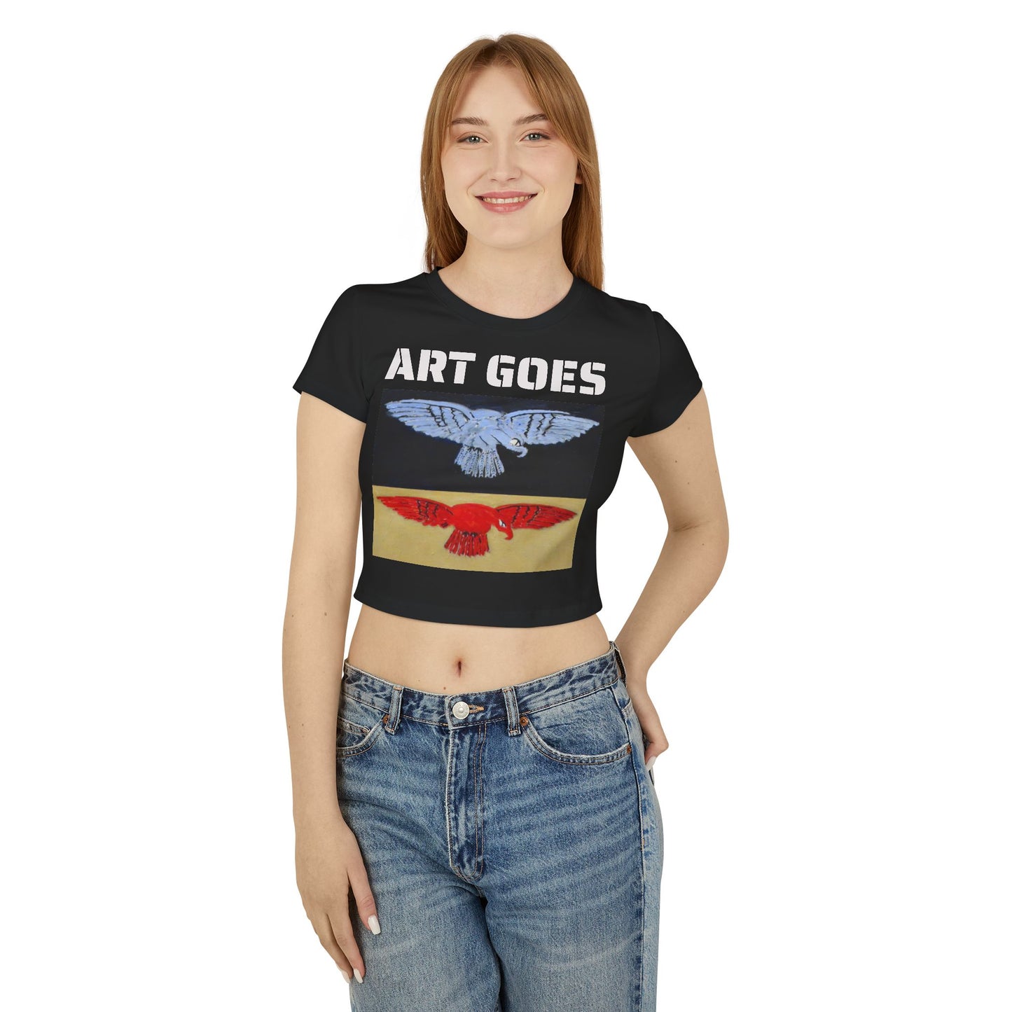 Tee. Graphic Baby Tee — "Art Goes to War" Red & Blue Eagle