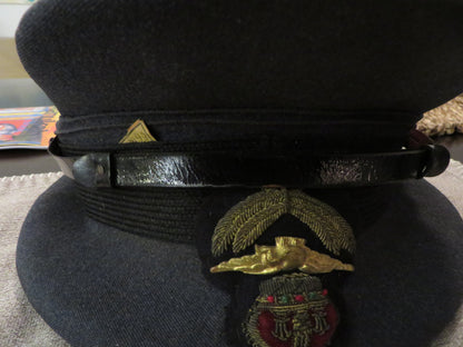 UK Royal Air Force RAF Visor Cap. Officer-Pilot World War Two. Named with 1944 Cinema Ticket Stubs. Very rare.