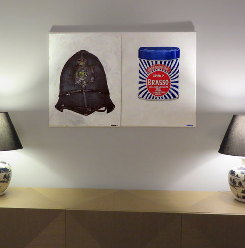 Hertfordshire Police Helmet Black Great Britain - Painting 22x28