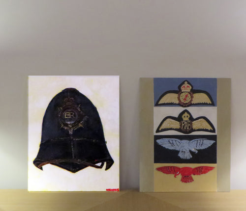 Hertfordshire Police Helmet Black Dark Version - Painting 16x20