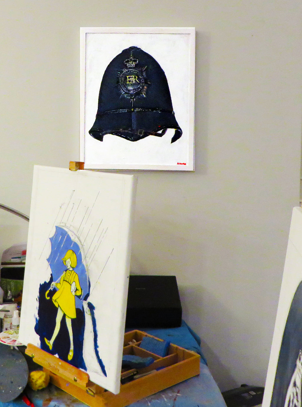 Painting, Brand, Morton's Salt Girl dated 1968, 16"x20"x1/2" Acrylic on Canvas