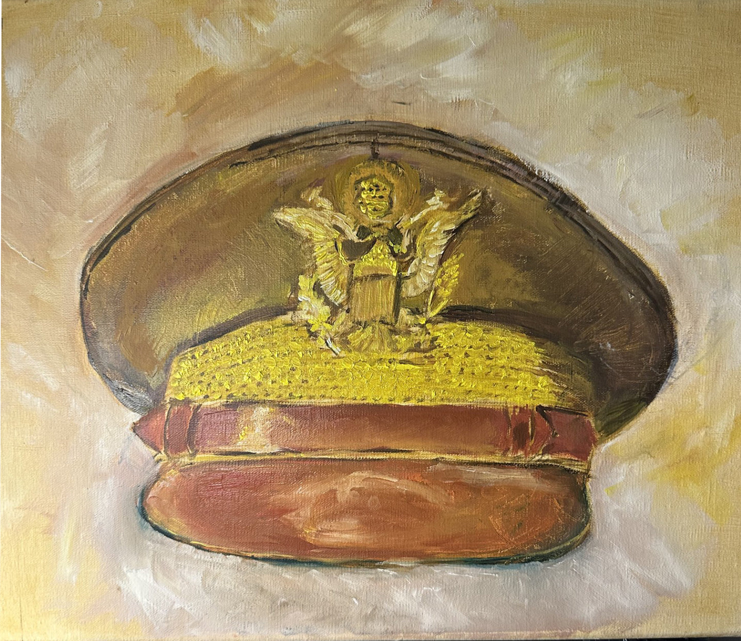 Painting, Royal Air Force, RAF, Ordinary Airman Visor Cap WW2. 22"x28"x1/2" acrylic on canvas.