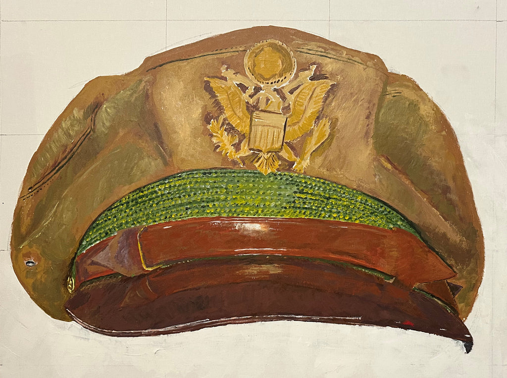 Painting, Royal Air Force, RAF, Ordinary Airman Visor Cap WW2. 22"x28"x1/2" acrylic on canvas.
