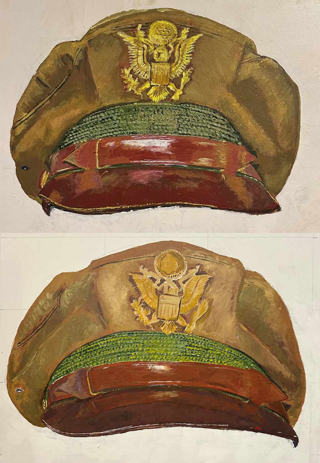 Painting, Royal Air Force, RAF, Ordinary Airman Visor Cap WW2. 22"x28"x1/2" acrylic on canvas.