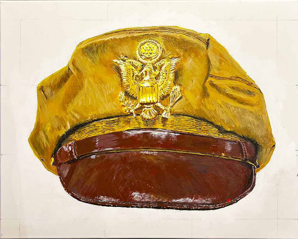 Painting, USAAF Bancroft Flighter Crusher Cap WW2. Acrylic on Canvas. Tropical version. 24"x 30"x1/2" acrylic on canvas.