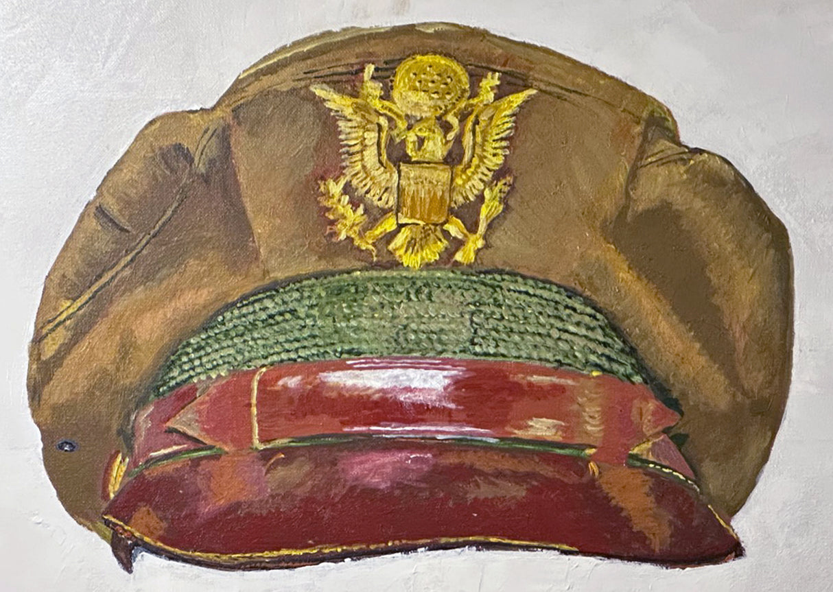 Painting, USAAF, US Army Air Force, Bancroft Crusher Khaki Cap WW2. 16"x20" oil on canvas.