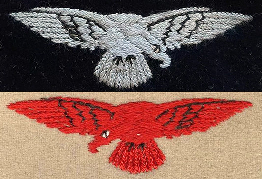 Royal Air Force Shoulder Sleeve Insignia, Blue & Red, Ordinary Airman (Enlisted) WW2. Navy Blue Border. Photograph