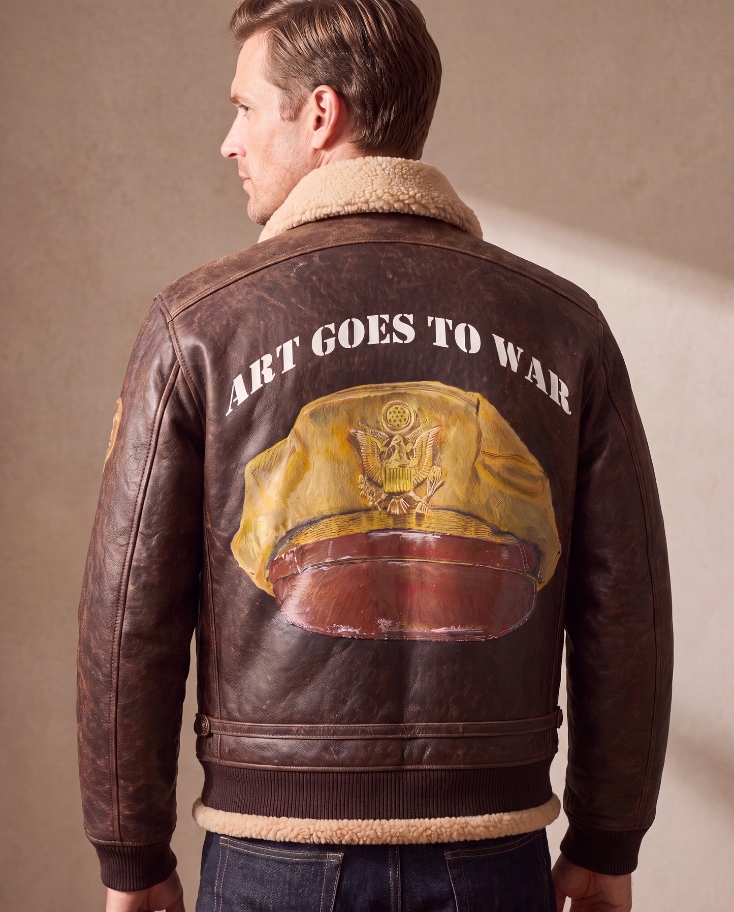 Bomber Jacket with custom image under "ART GOES TO WAR"