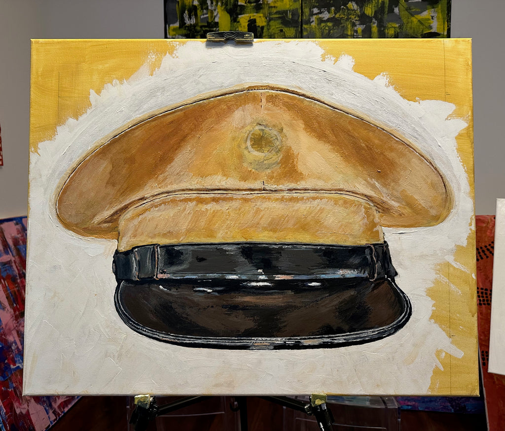 Painting, Royal Air Force, RAF, Ordinary Airman Visor Cap WW2. 22"x28"x1/2" acrylic on canvas.