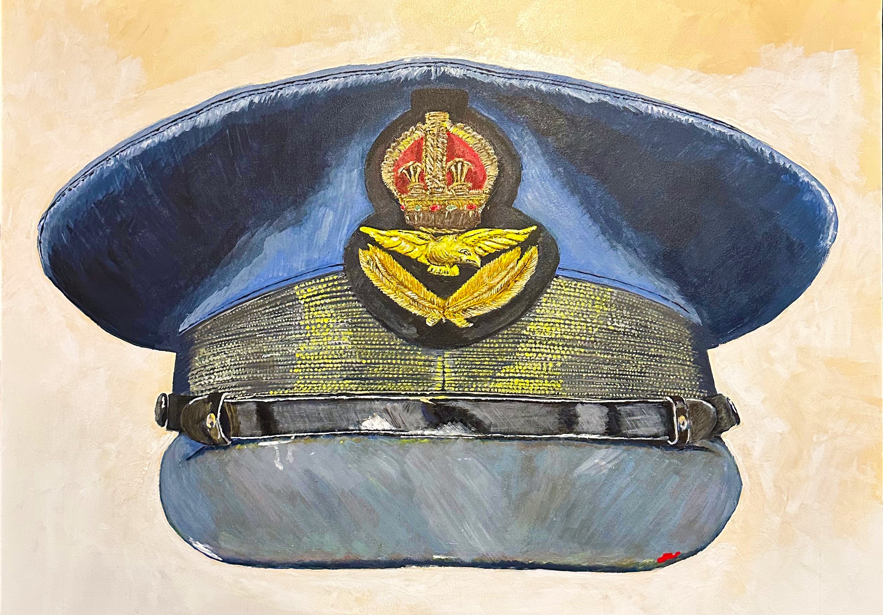 Painting, Royal Air Force, RAF, Ordinary Airman Visor Cap WW2. 22"x28"x1/2" acrylic on canvas.