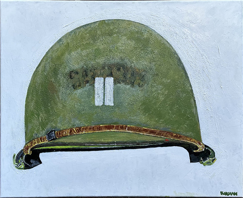 Painting, Helmet, M1 Helmet "Captain Ryan" WW2 Captain US Navy. 24"x30"x1/2" Acrylic on Canvas.