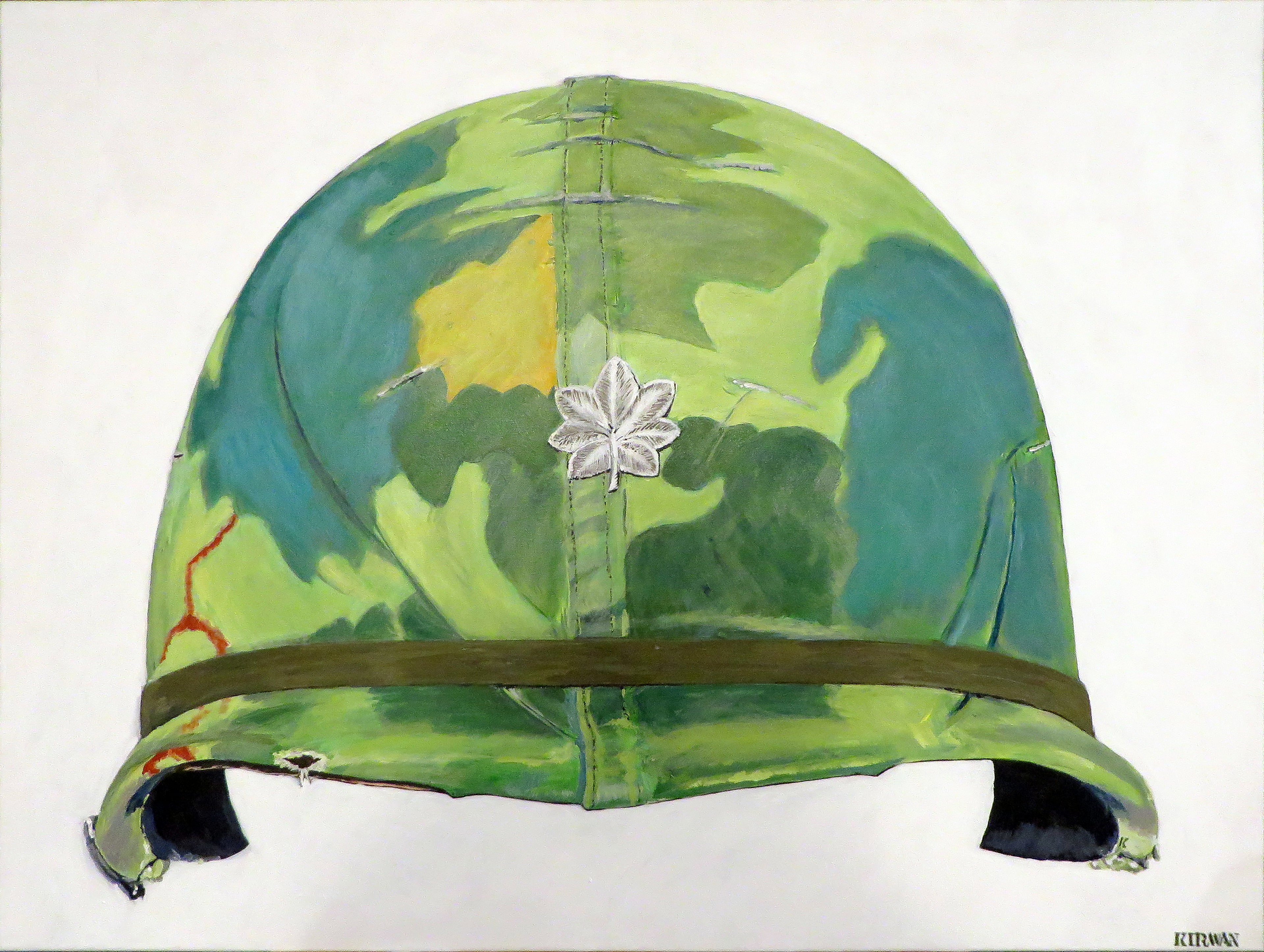 Painting, Helmet, M1 Helmet with Mitchell Camouflage Cover, Lt. Col. Vietnam Era, 1959.  30"H x 40"W x 1 13/16" acrylic on canvas.
