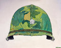Painting, Helmet, M1 Helmet, US Army, Navy, Marines. Vietnam War with Mitchell Camouflage Cover, dated 1959. 24"x 30"x1/2" Acrylic on Canvas&nbsp; dated 12.2.25.