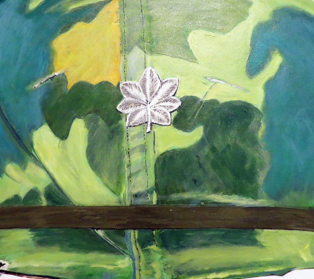 Painting, Helmet, M1 Helmet with Mitchell Camouflage Cover, Lt. Col. Vietnam Era, 1959.  30"H x 40"W x 1 13/16" acrylic on canvas.