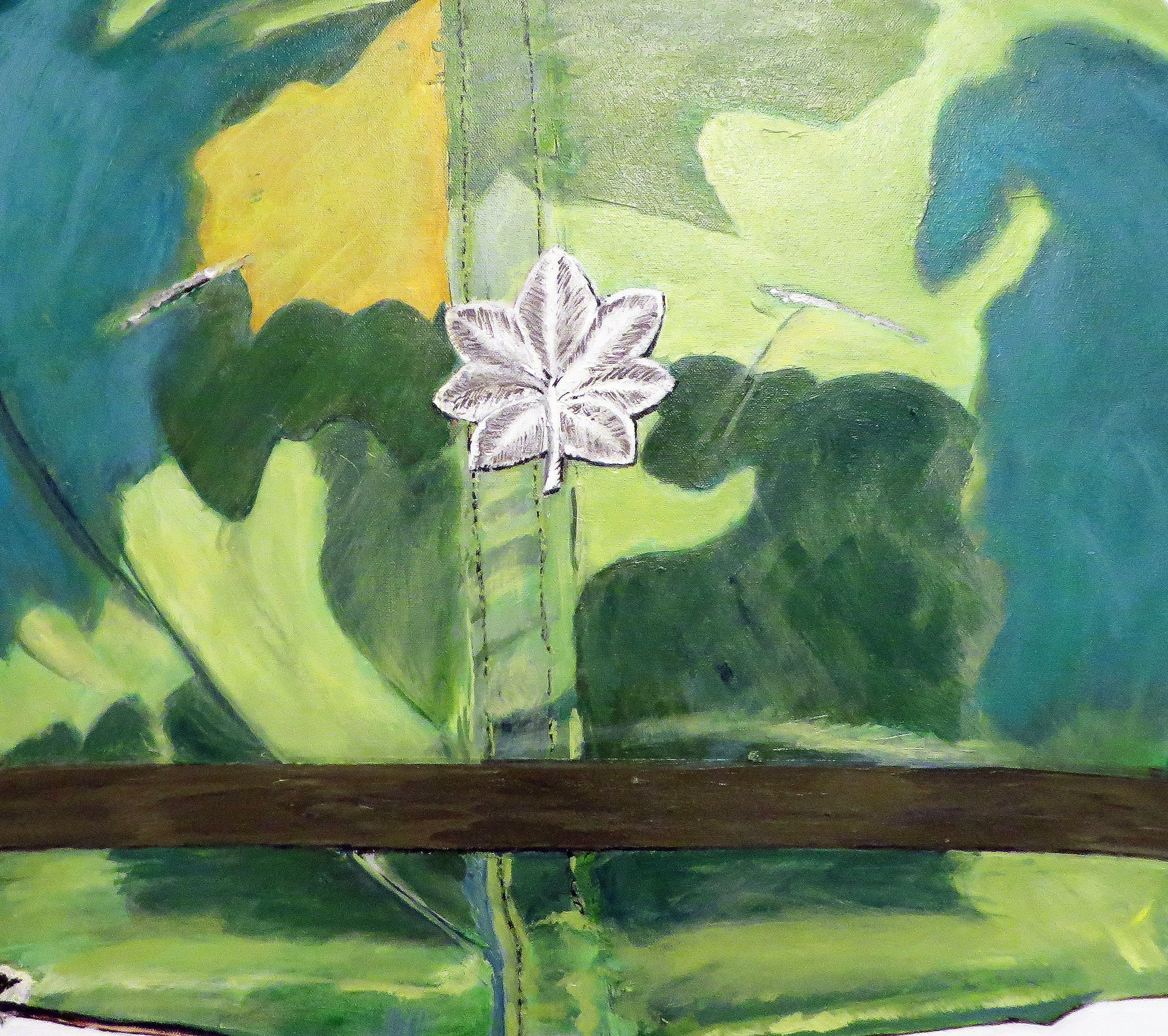 Painting, Helmet, M1 Helmet with Mitchell Camouflage Cover, Lt. Col. Vietnam Era, 1959.  30"H x 40"W x 1 13/16" acrylic on canvas.