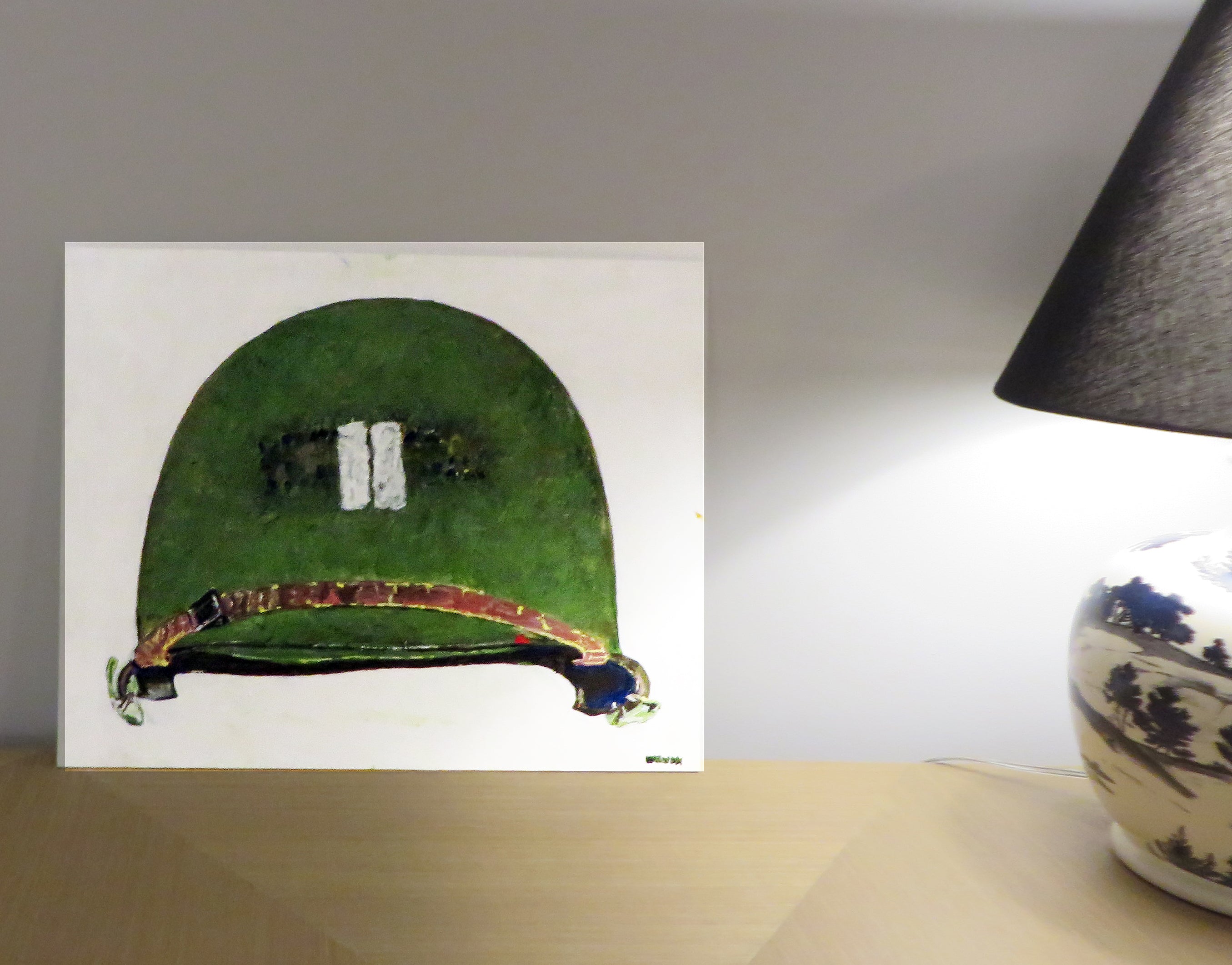 Painting, Helmet, M1 Helmet "Captain Ryan" WW2 Captain US Navy. 16"x20" acrylic on canvas panel.