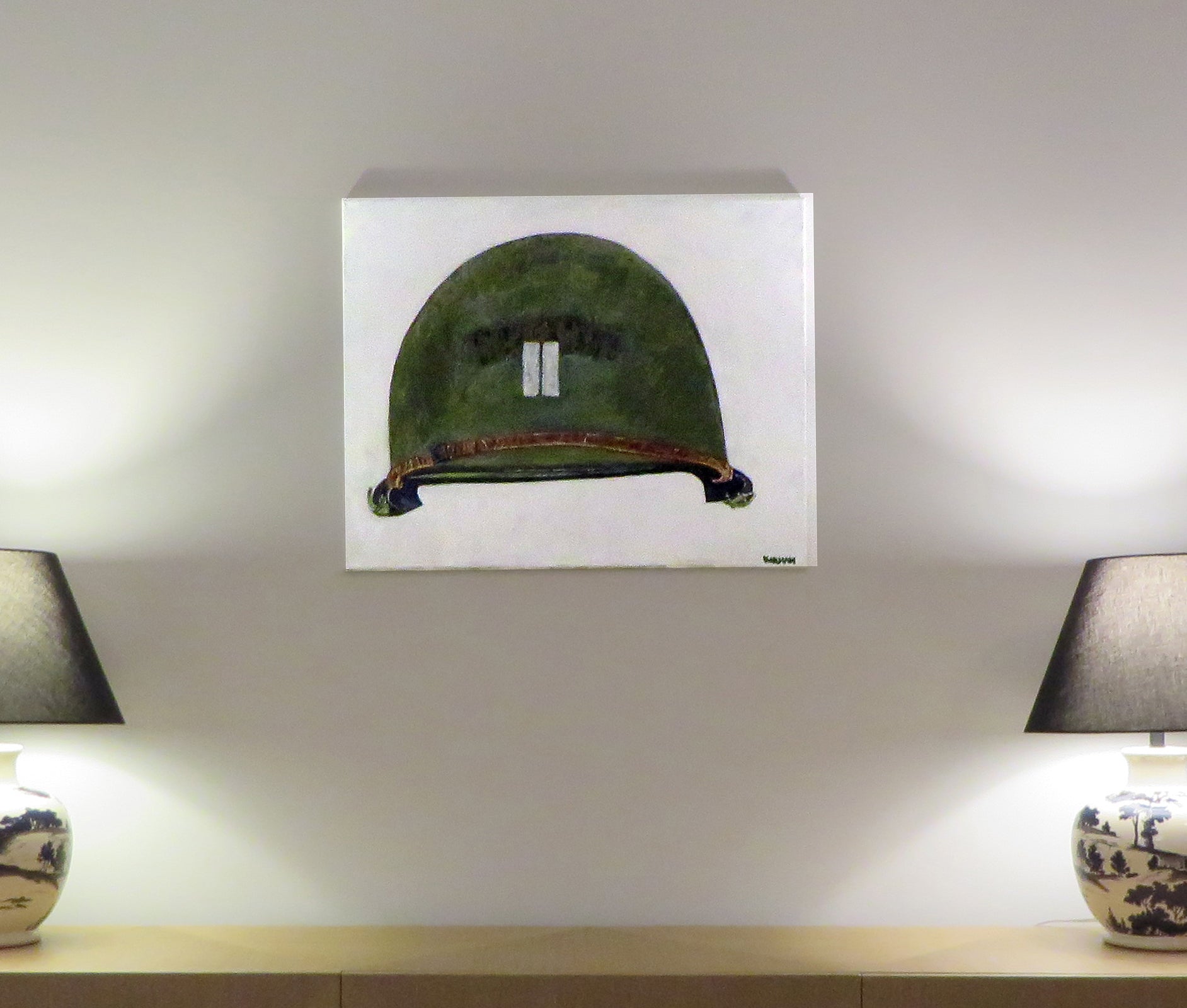 Painting, Helmet, M1 Helmet "Captain Ryan" WW2 Captain US Navy. 24"x30"x1/2" Acrylic on Canvas.