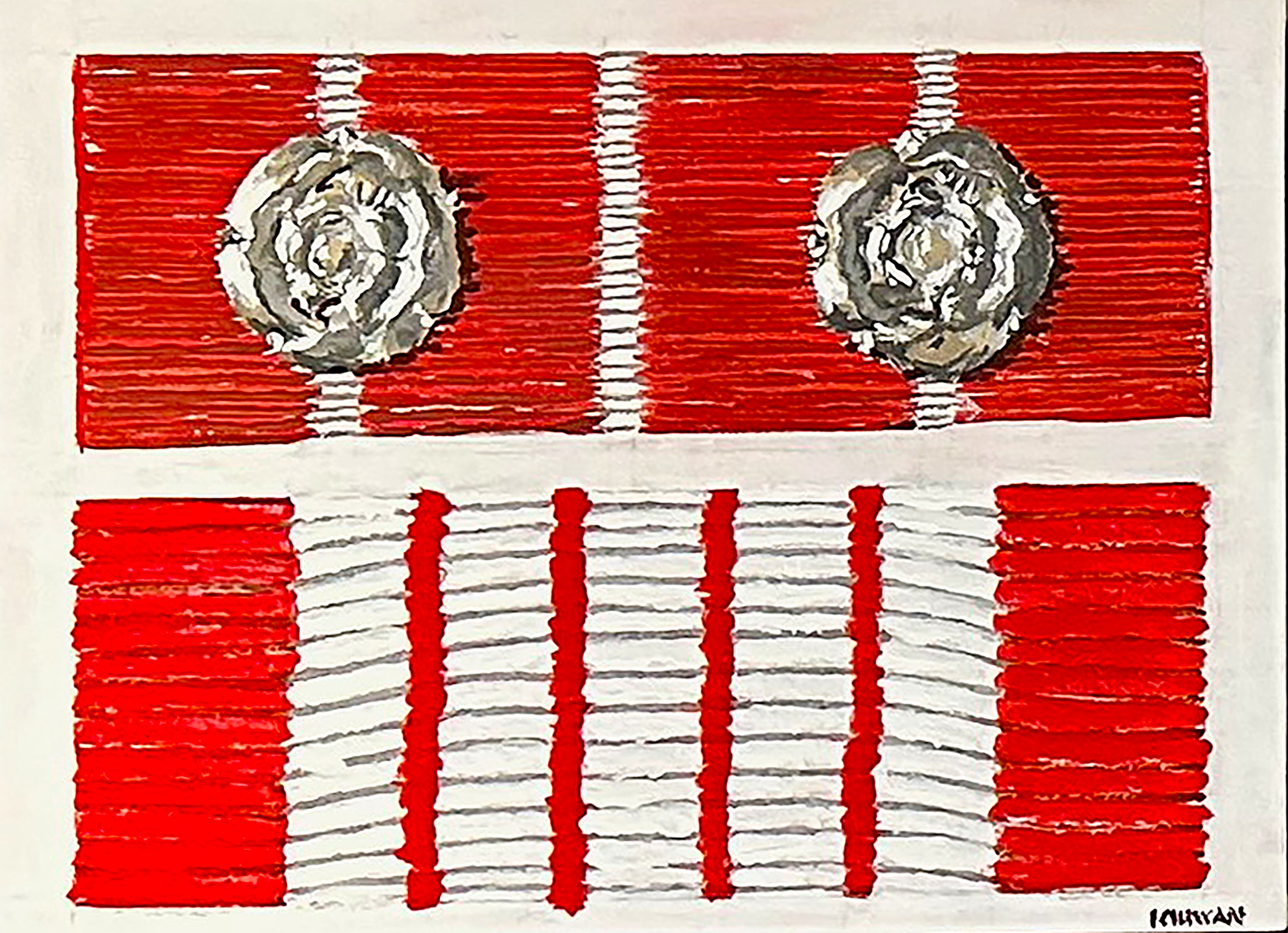 Painting, Medal Ribbon. Canadian WW2 Medal Ribbons 1.12” x 16” acrylic media on canvas panel.