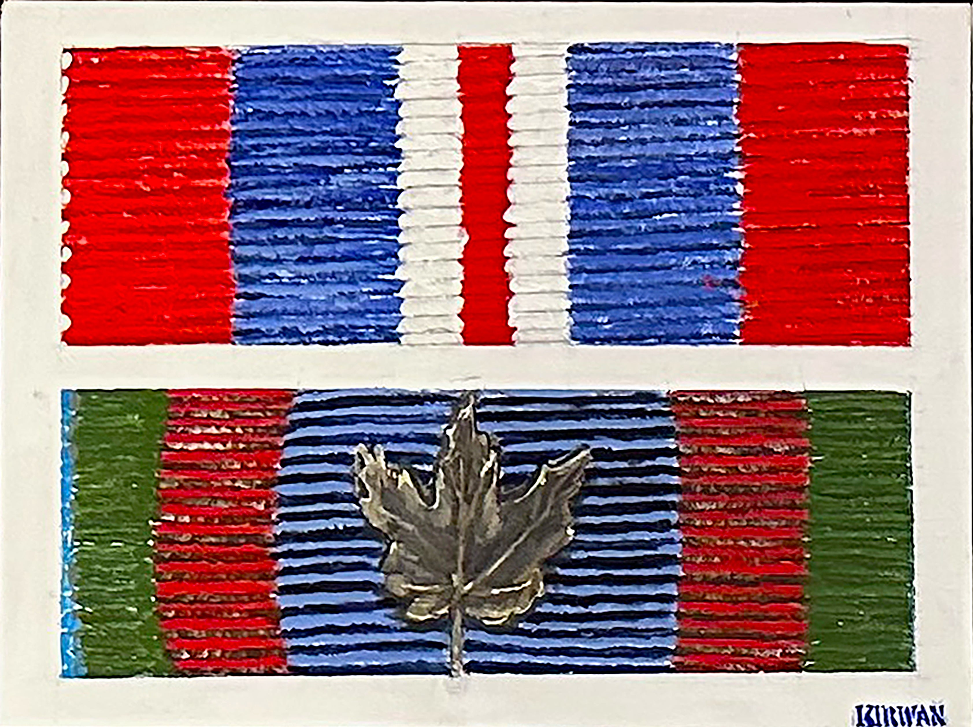 Painting, Medal Ribbon.  Canadian WW2 Medal Ribbon 2.12” x 16” acrylic media on canvas panel.