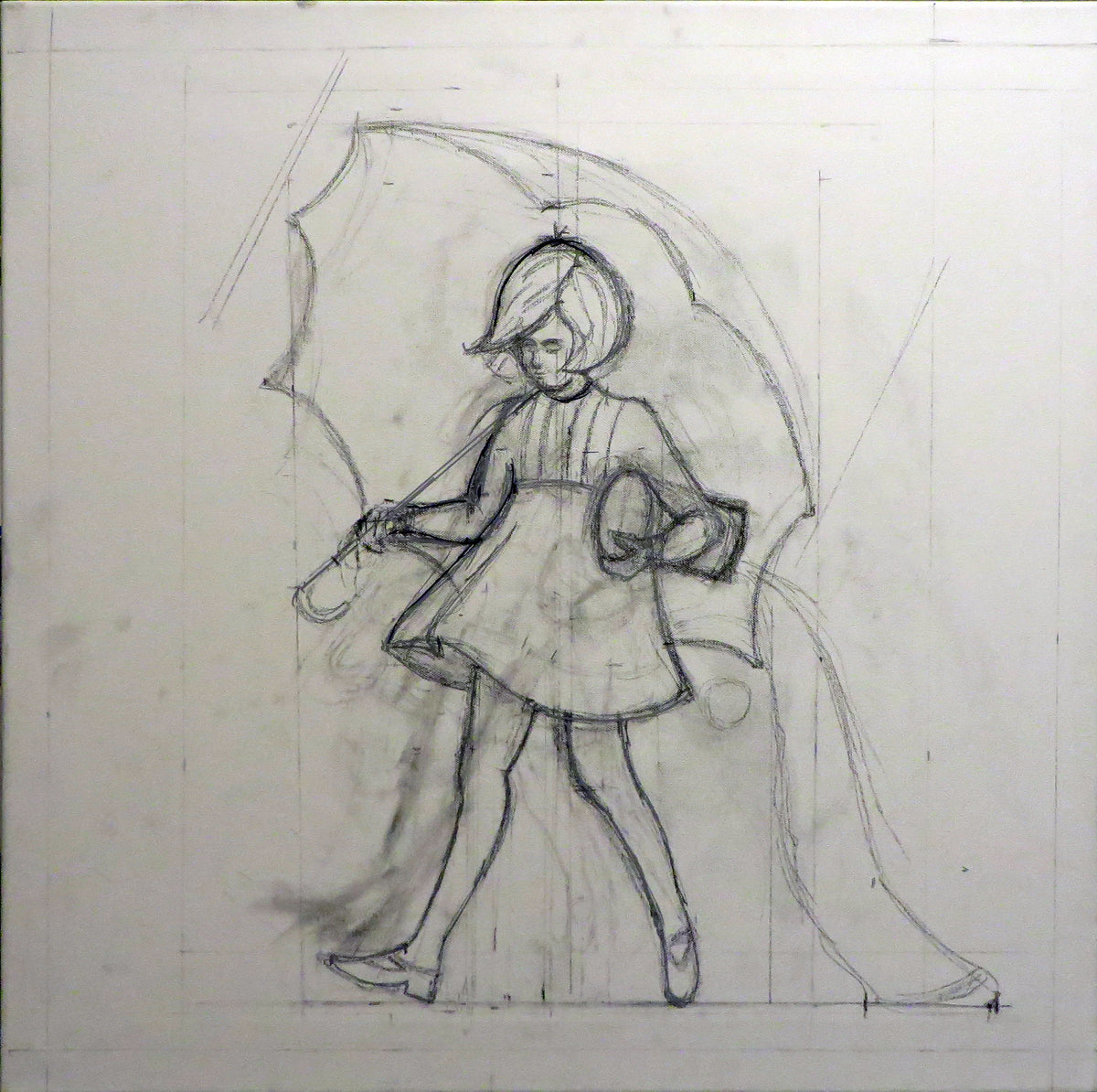Preliminary Morton Salt Girl drawing by Laurence Kirwan