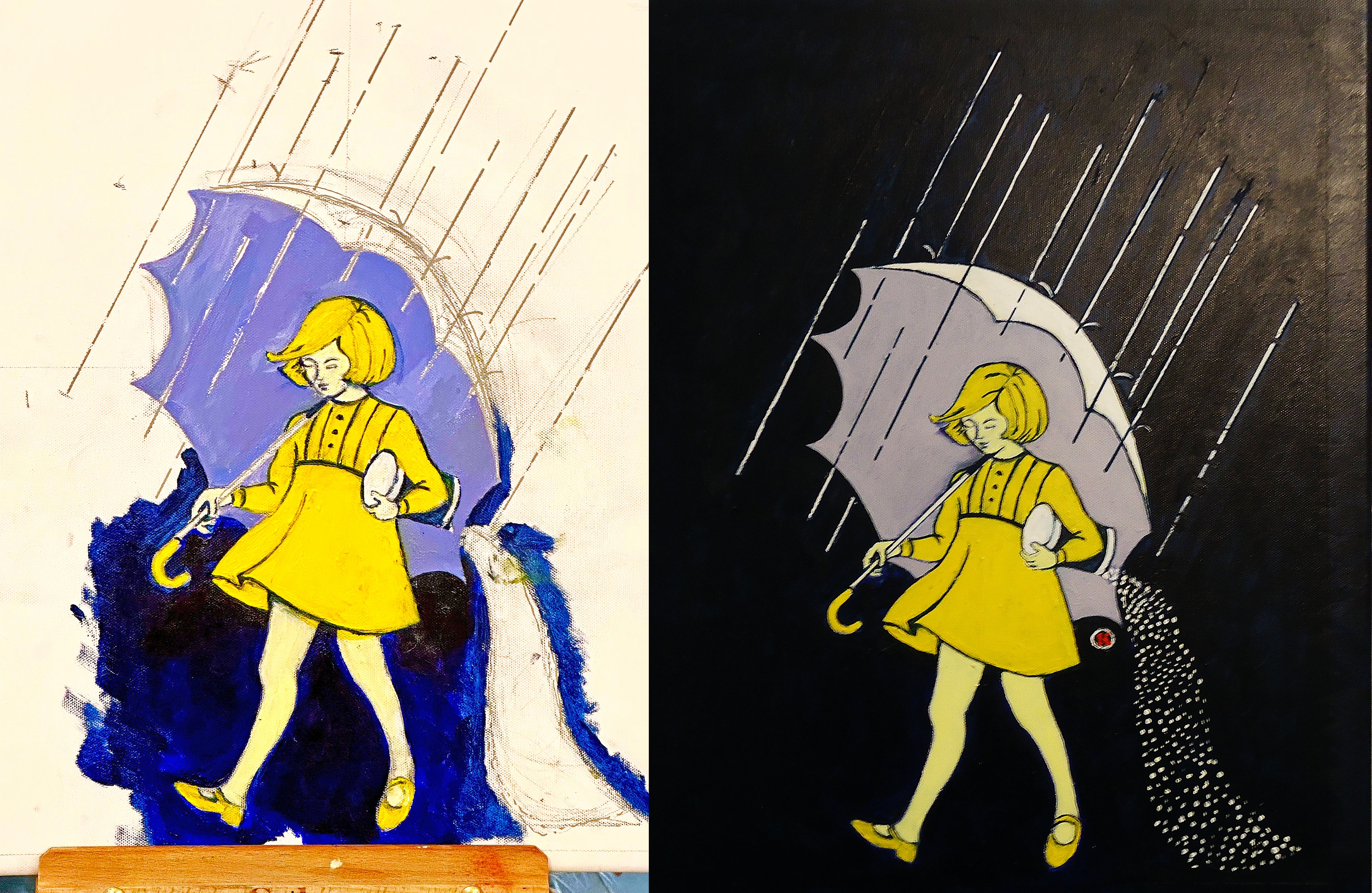 Painting, Brand, Morton's Salt Girl dated 1968, 16"x20"x1/2" Acrylic on Canvas
