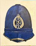 Painting, Helmet, Police Constable, Helmet, New Zealand Police Helmet Blue Winter Version discontinued 1995. 16"x20"x1/2" acrylic on canvas.