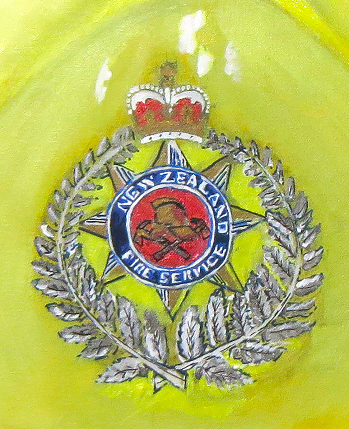 Painting, Helmet,Fire Helmet,  Metro Fire Helmet New Zealand Fire Service, 1984. 24"x30"x1 13/16" acrylic on canvas.