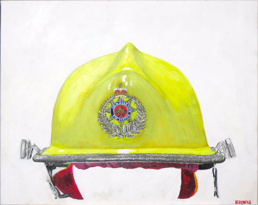Painting, Helmet,Fire Helmet,  Metro Fire Helmet New Zealand Fire Service, 1984. 24"x30"x1 13/16" acrylic on canvas.
