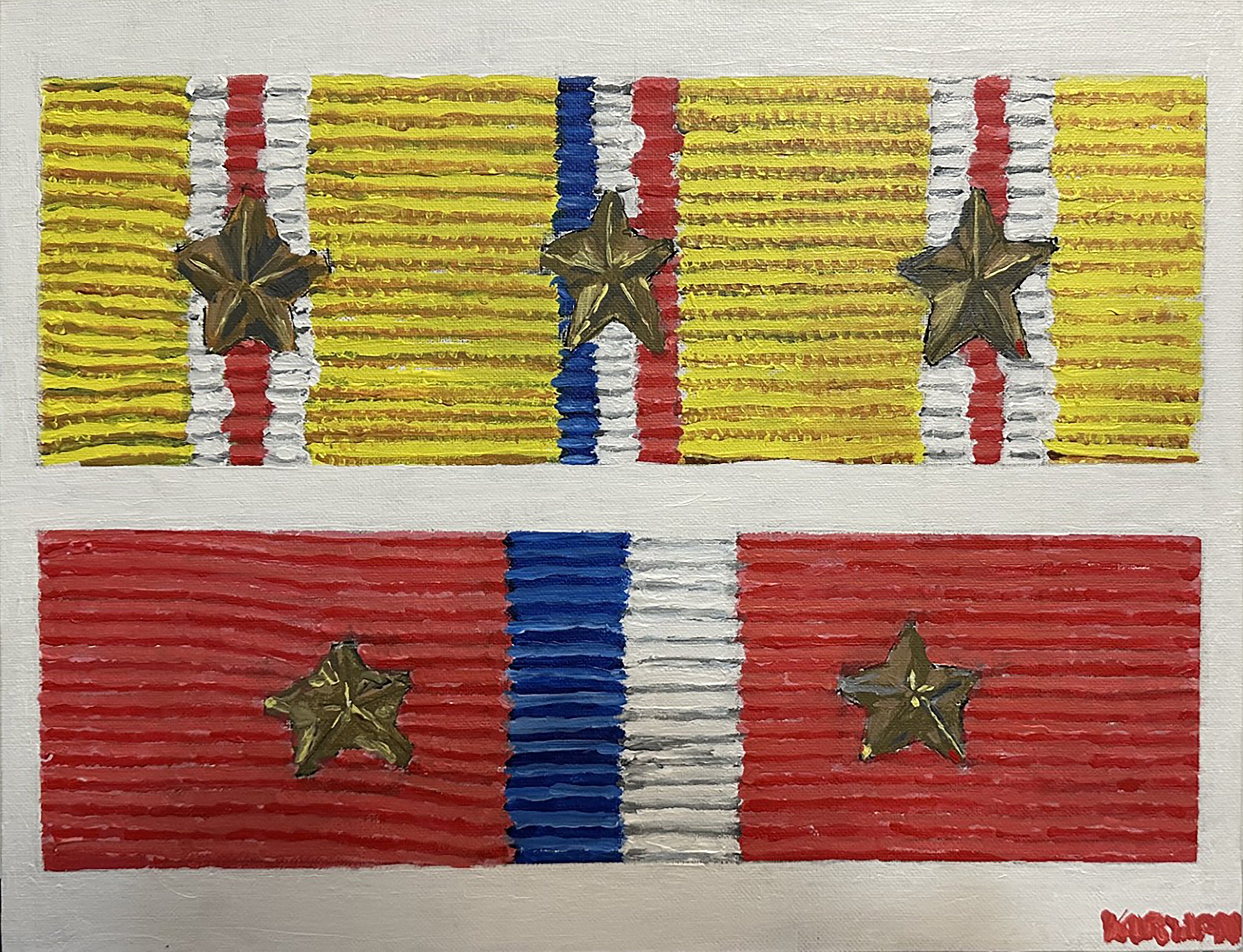 Painting, Medal Ribbon. US WW2 Medal Ribbon 3. 12” x 16” acrylic media on canvas panel.