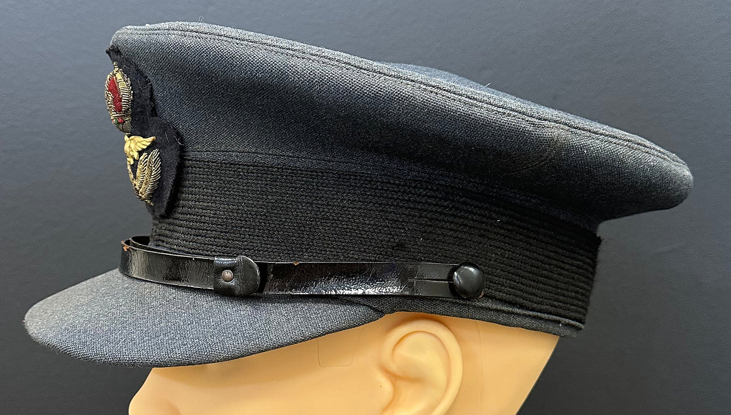 UK Royal Air Force RAF Visor Cap. Officer-Pilot World War Two. Named with 1944 Cinema Ticket Stubs. Very rare.