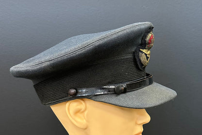 UK Royal Air Force RAF Visor Cap. Officer-Pilot World War Two. Named with 1944 Cinema Ticket Stubs. Very rare.