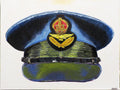 Painting, Royal Air Force, RAF, Pilot Officer Visor Cap, Boscombe Down Air Field WW2 1944. 30"H x 40"W x 1 13/16" Deep.