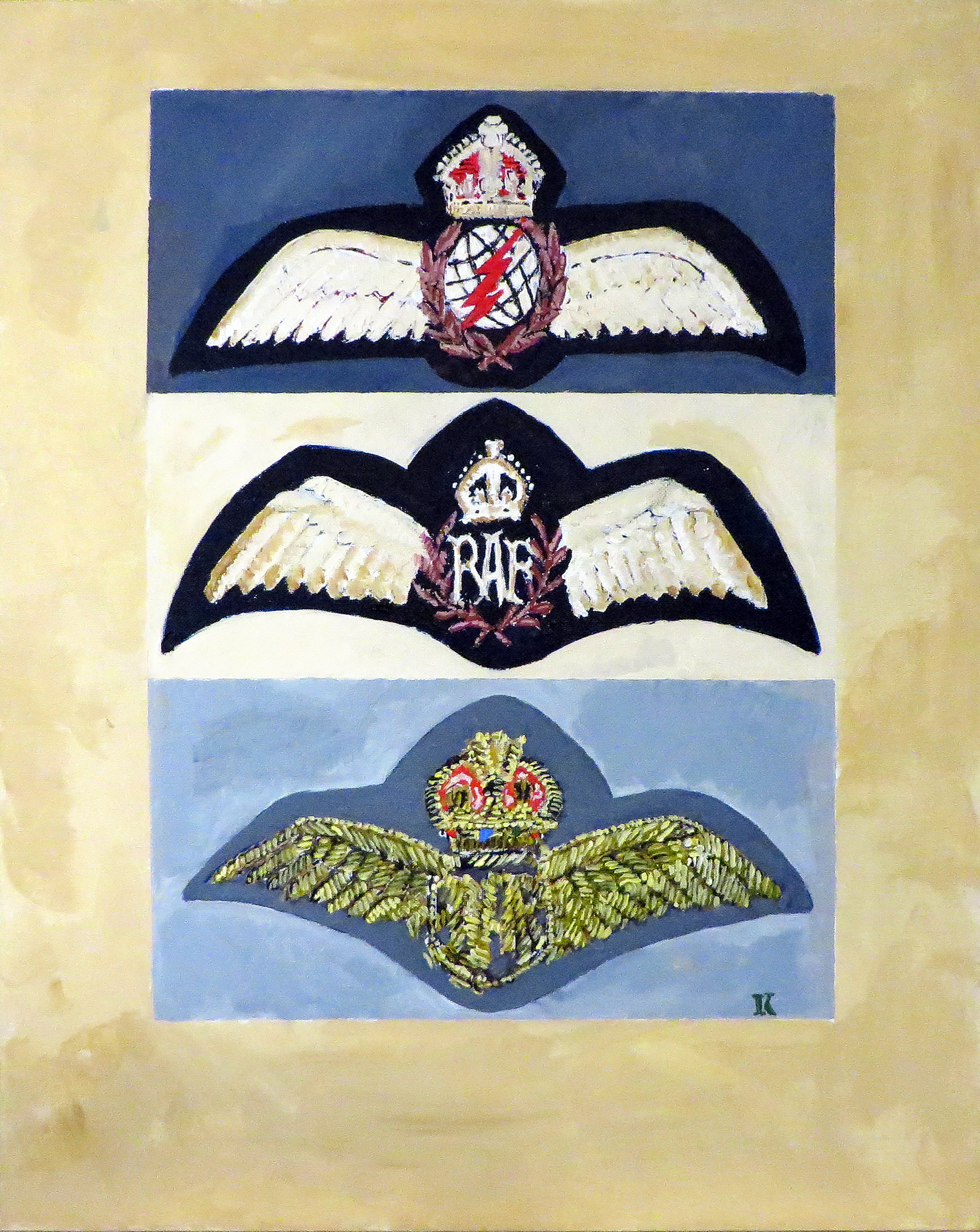 Painting, Insignia, RAF, RCAF, Royal Air Force and Royal Canadian Air Force WW2 Pilot Wings. 16" x 20" on Canvas Panel.