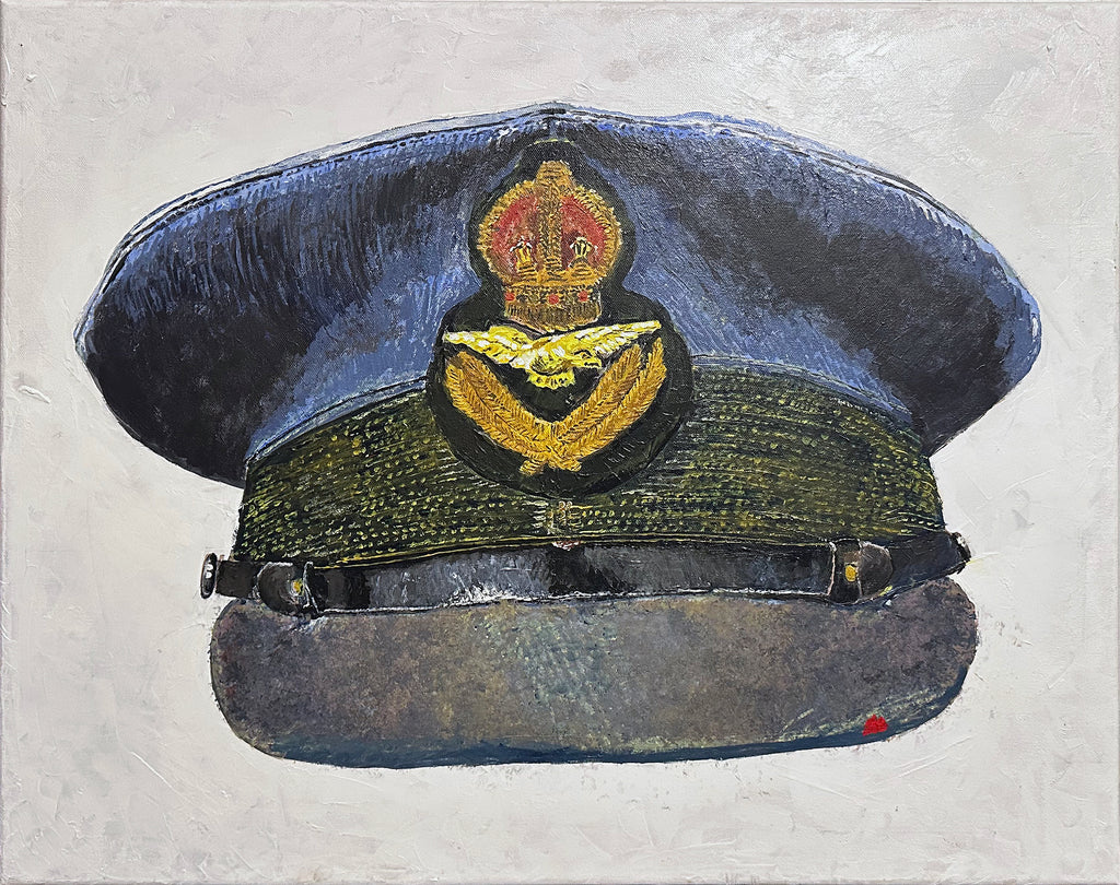 Painting, Royal Air Force, RAF, Ordinary Airman Visor Cap WW2. 22"x28"x1/2" acrylic on canvas.