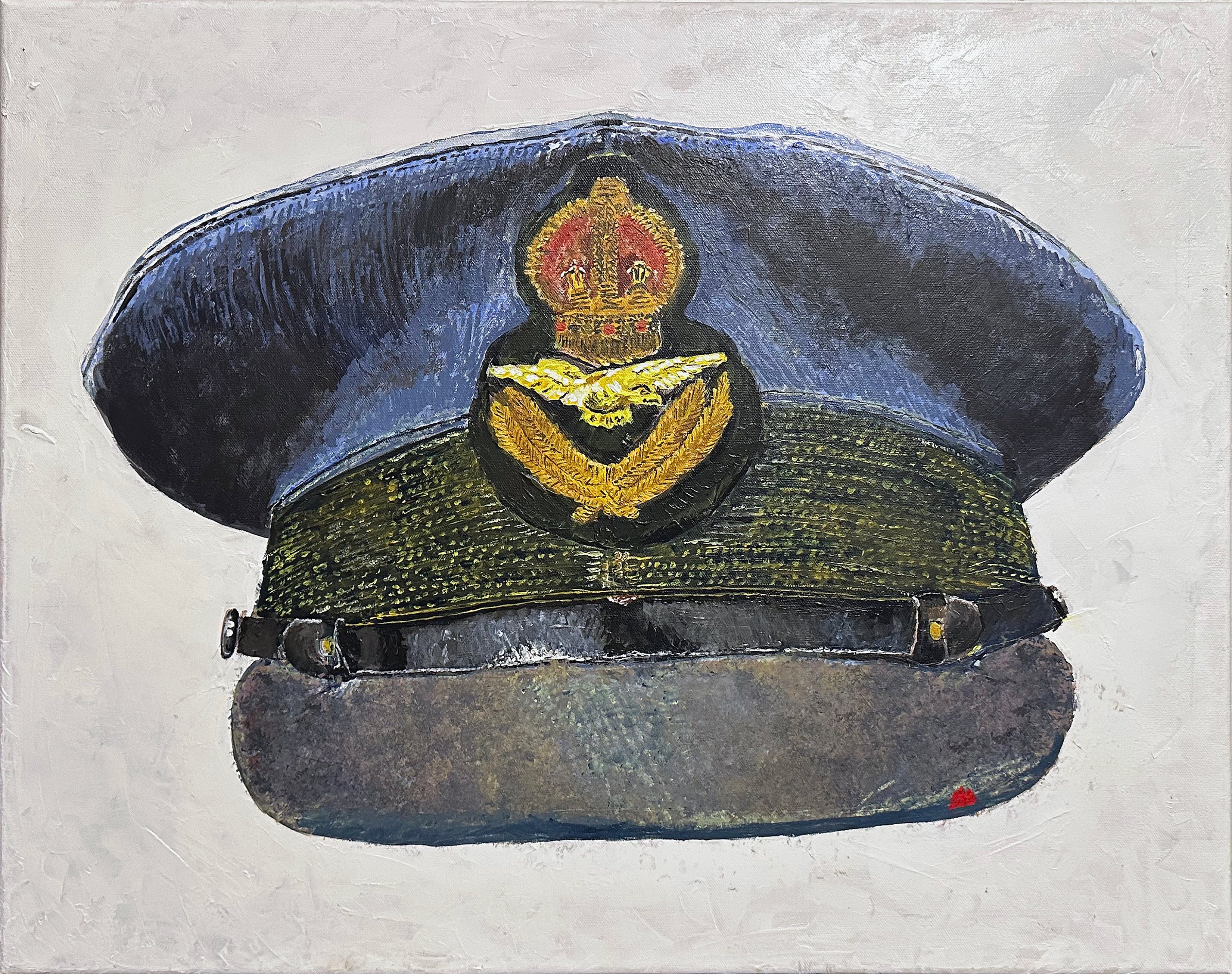 Painting, Royal Air Force, RAF, Ordinary Airman Visor Cap WW2. 22"x28"x1/2" acrylic on canvas.