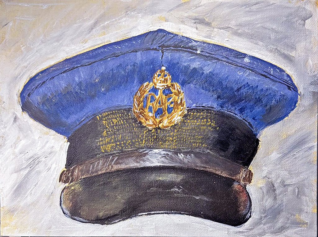 Painting, Royal Air Force, RAF, Ordinary Airman Visor Cap WW2. 22"x28"x1/2" acrylic on canvas.