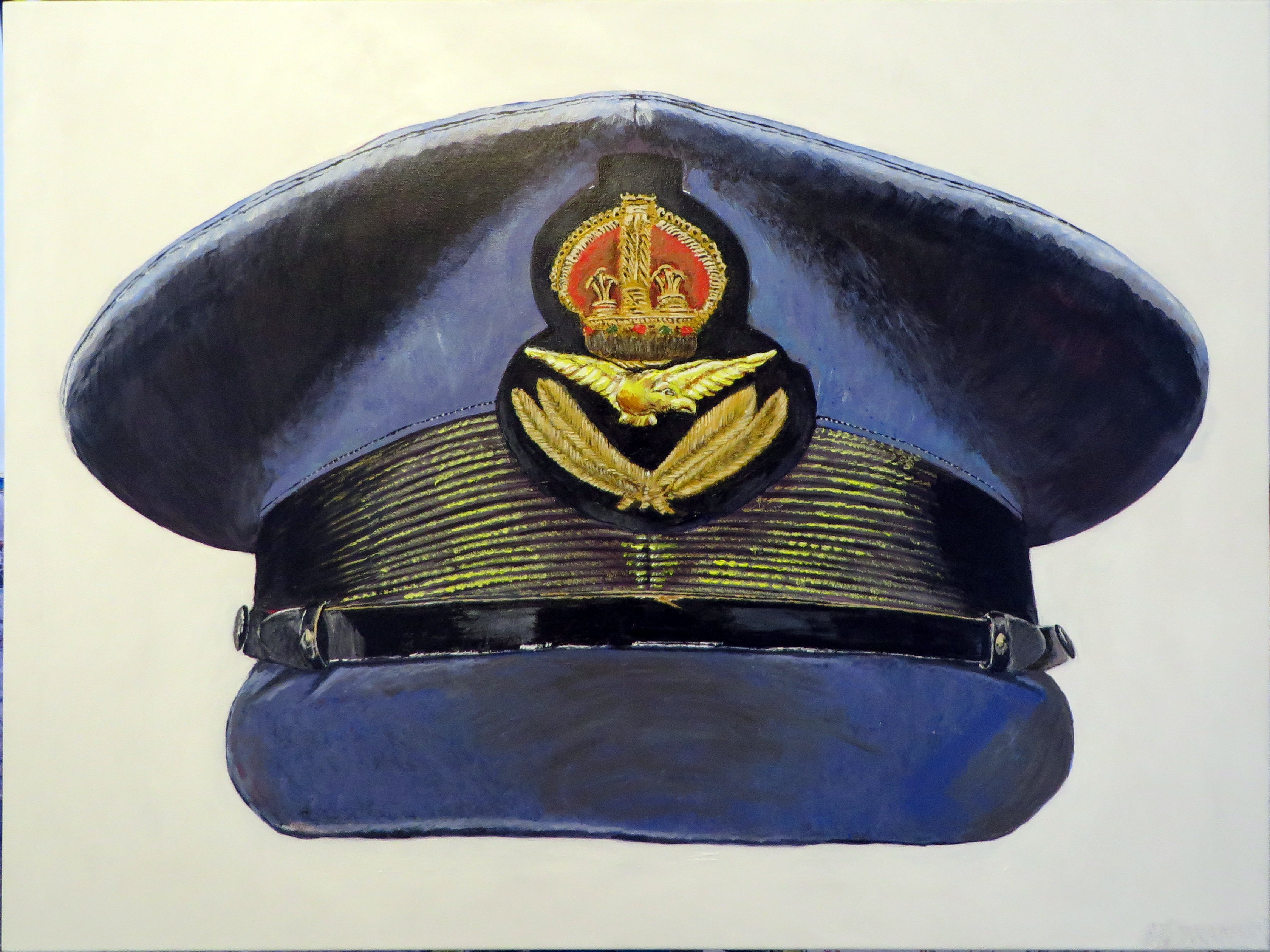 Painting, Royal Air Force, RAF, Ordinary Airman Visor Cap WW2. 22"x28"x1/2" acrylic on canvas.