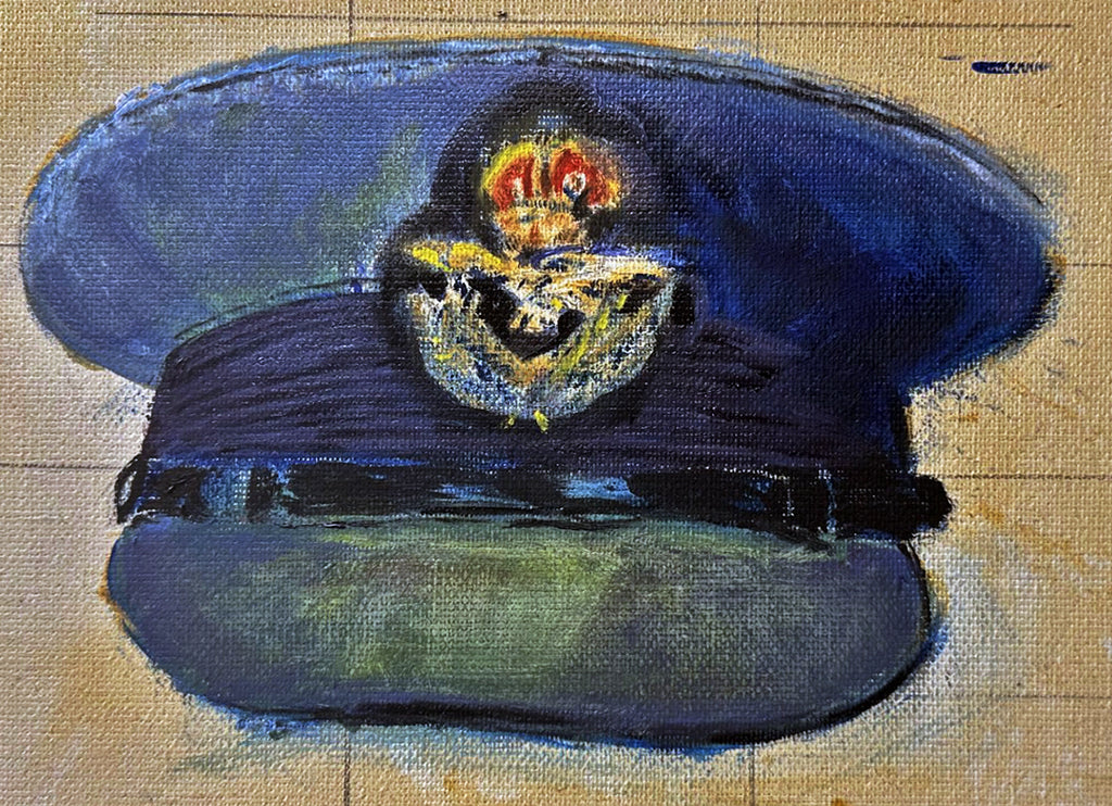 Painting, Royal Air Force, RAF, Ordinary Airman Visor Cap WW2. 22"x28"x1/2" acrylic on canvas.