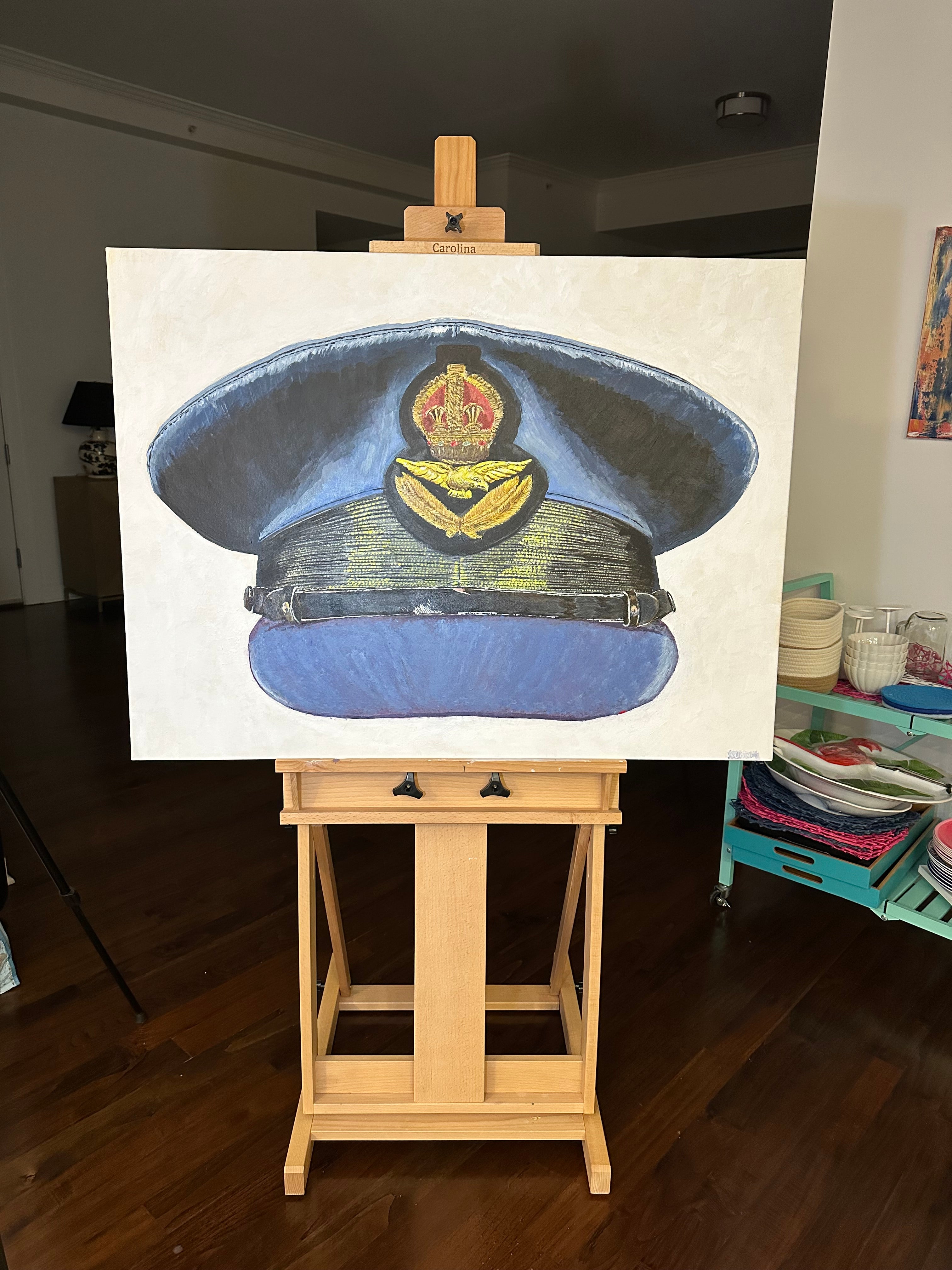 Painting, Royal Air Force, RAF, Ordinary Airman Visor Cap WW2. 22"x28"x1/2" acrylic on canvas.