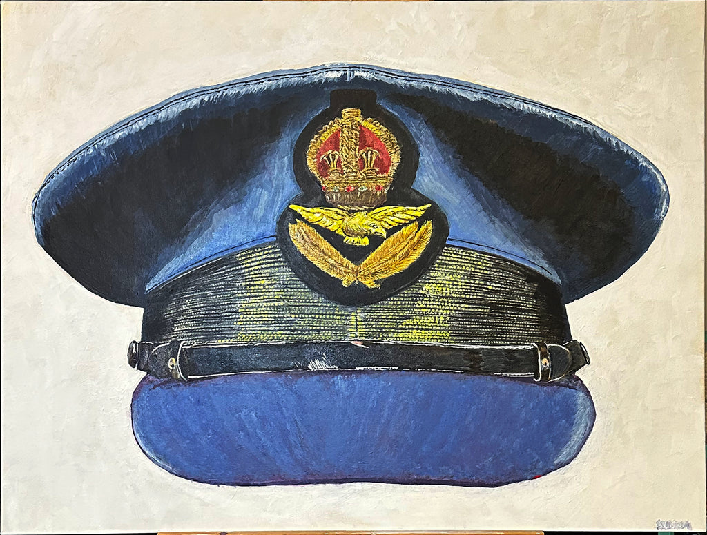 Painting, Royal Air Force, RAF, Ordinary Airman Visor Cap WW2. 22"x28"x1/2" acrylic on canvas.