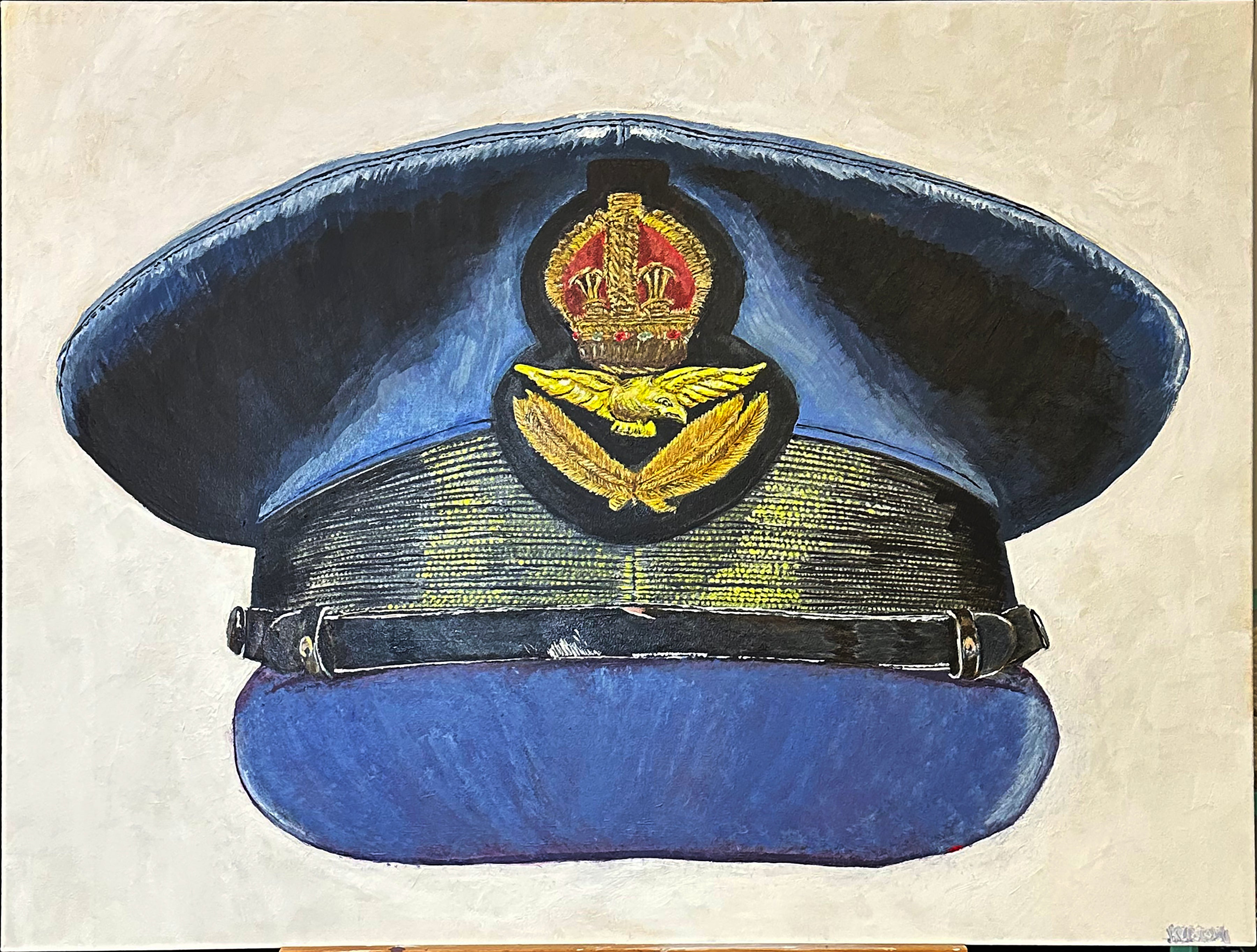 Painting, Royal Air Force, RAF, Ordinary Airman Visor Cap WW2. 22"x28"x1/2" acrylic on canvas.