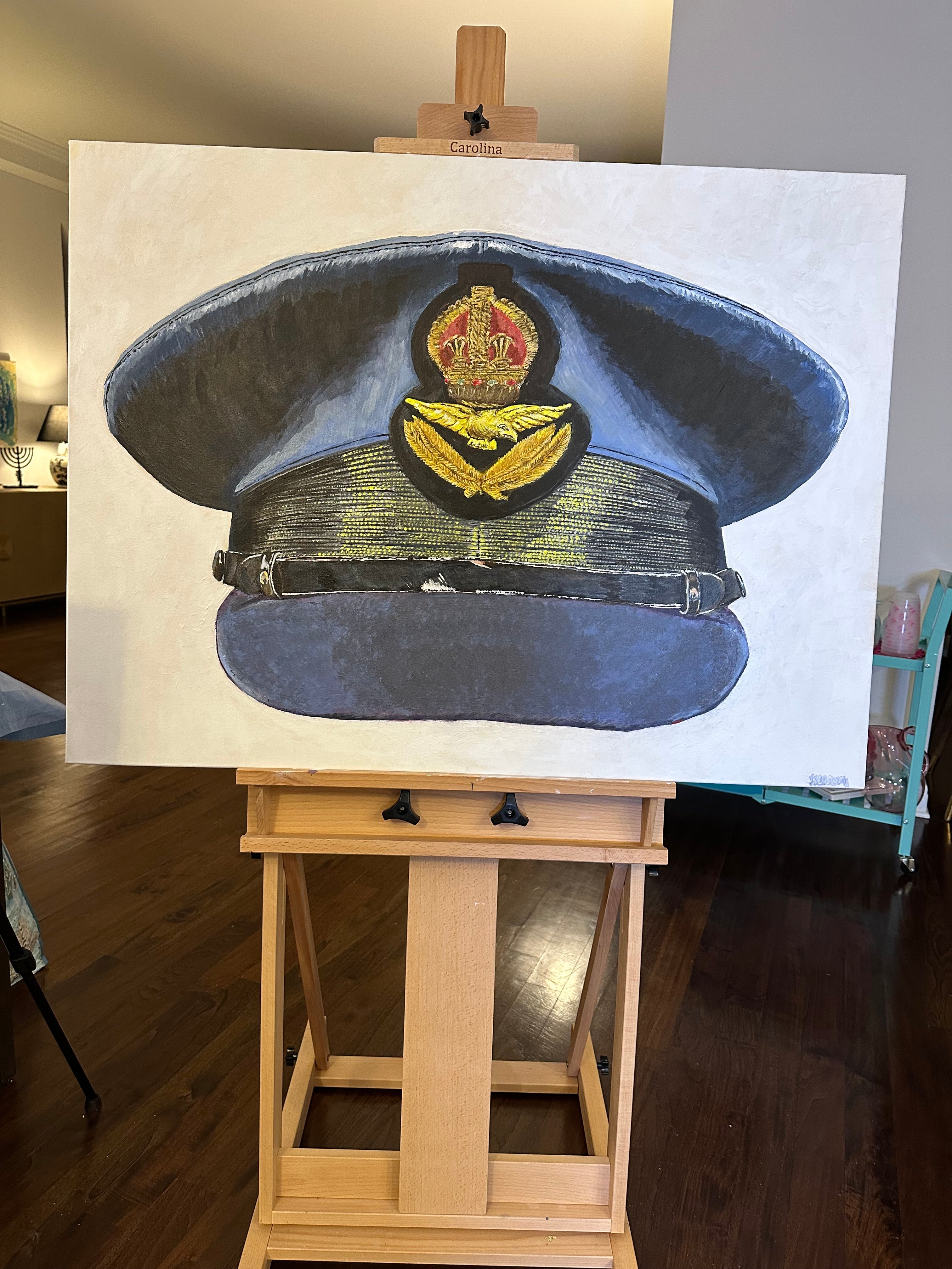 Painting, Royal Air Force, RAF, Ordinary Airman Visor Cap WW2. 22"x28"x1/2" acrylic on canvas.