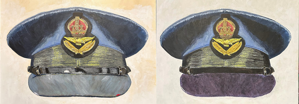 Painting, Royal Air Force, RAF, Ordinary Airman Visor Cap WW2. 22"x28"x1/2" acrylic on canvas.