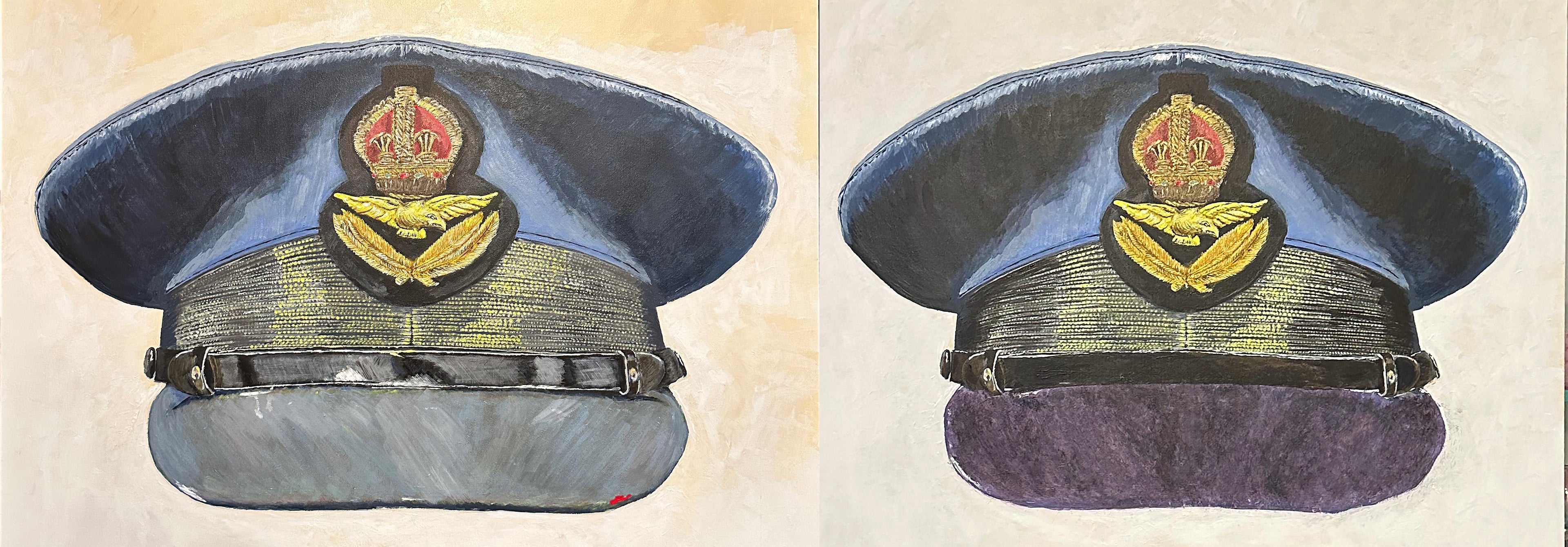 Painting, Royal Air Force, RAF, Ordinary Airman Visor Cap WW2. 22"x28"x1/2" acrylic on canvas.