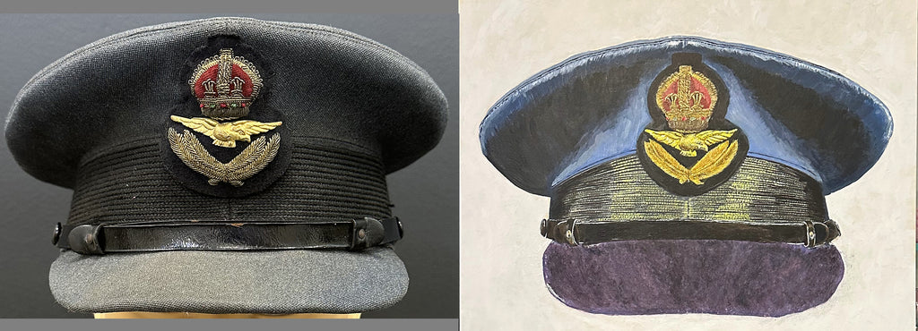 Painting, Royal Air Force, RAF, Ordinary Airman Visor Cap WW2. 22"x28"x1/2" acrylic on canvas.