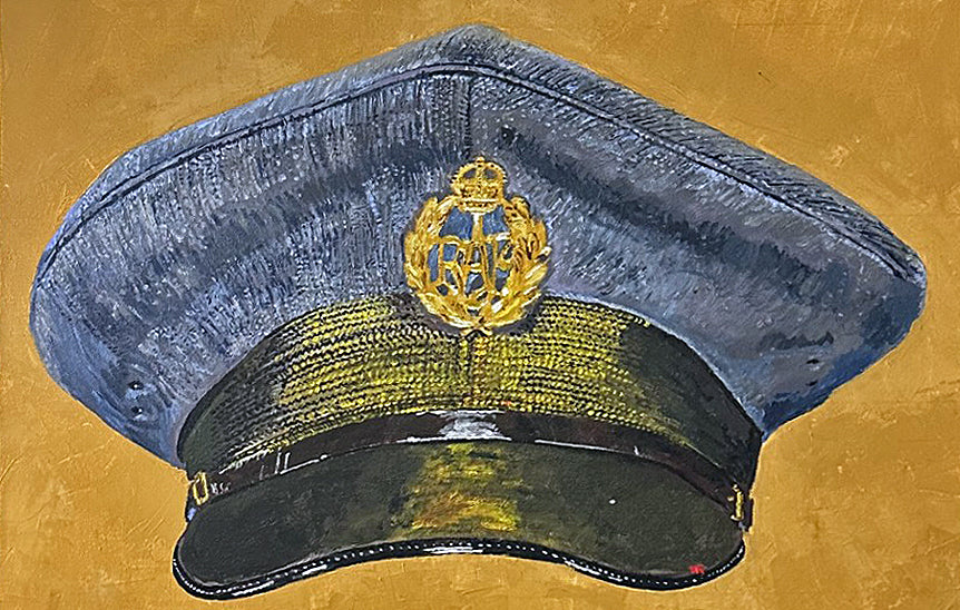 Painting, Royal Air Force, RAF, Ordinary Airman Visor Cap WW2. 22"x28"x1/2" acrylic on canvas.