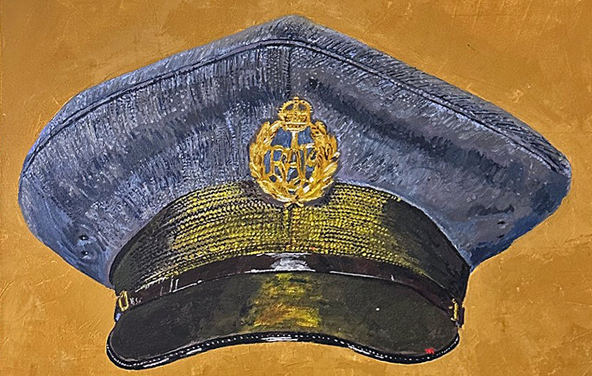 Painting, Royal Air Force, RAF, Ordinary Airman Visor Cap WW2. 22"x28"x1/2" acrylic on canvas.