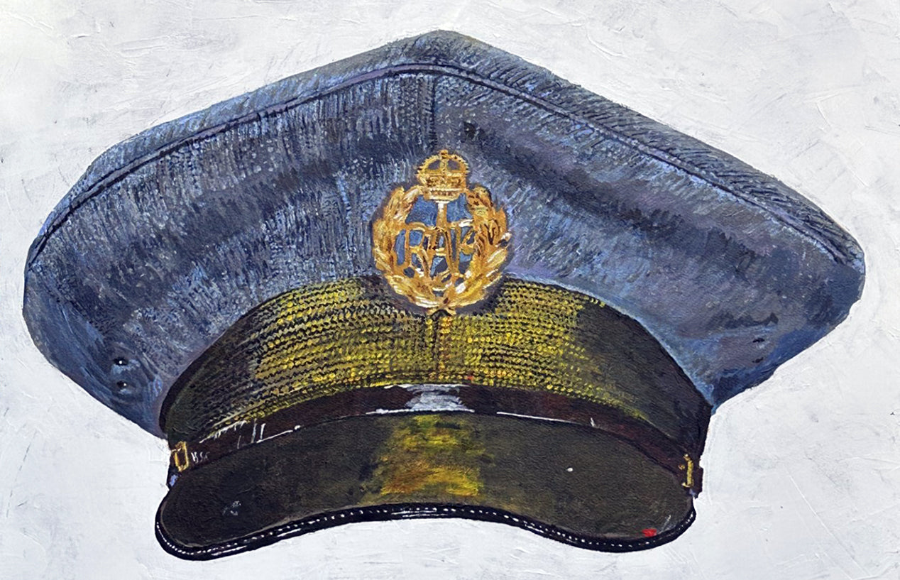 Painting, Royal Air Force, RAF, Ordinary Airman Visor Cap WW2. 22"x28"x1/2" acrylic on canvas.