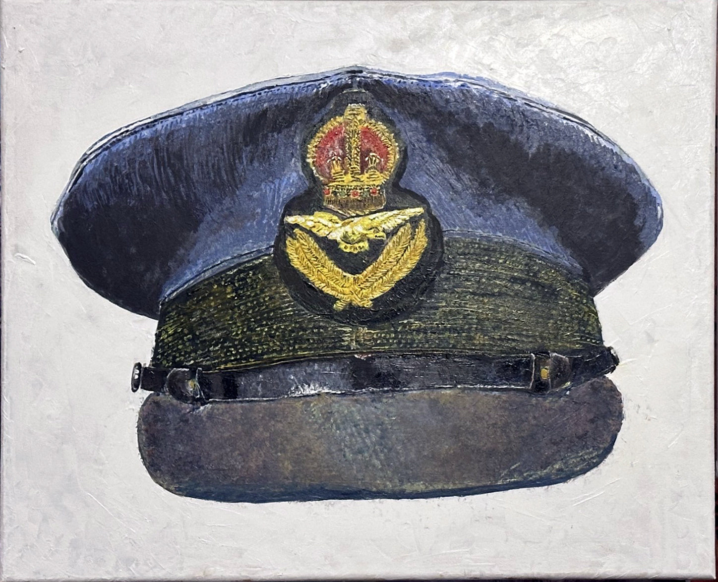 Painting, Royal Air Force, RAF, Ordinary Airman Visor Cap WW2. 22"x28"x1/2" acrylic on canvas.